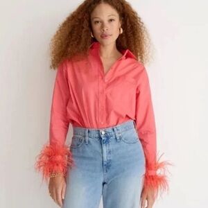 J. Crew Vibrant Red Shirt with Feathered Cuffs